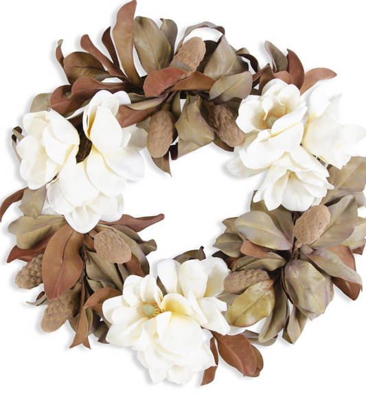White Real Touch Magnolia Wreath - 26 Inch