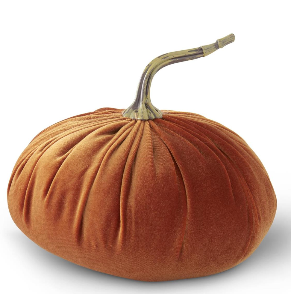 Orange Velvet Stuffed Pumpkin - Curved Stem
