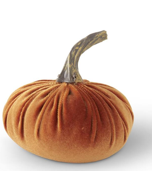 Orange Velvet Stuffed Pumpkin - Curved Stem