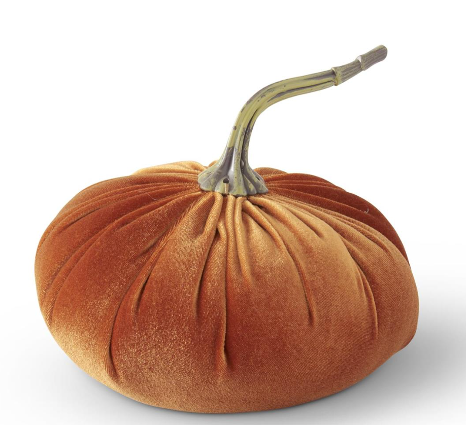 Orange Velvet Stuffed Pumpkin - Curved Stem