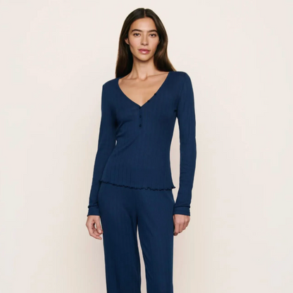 Pointelle Henley - Navy