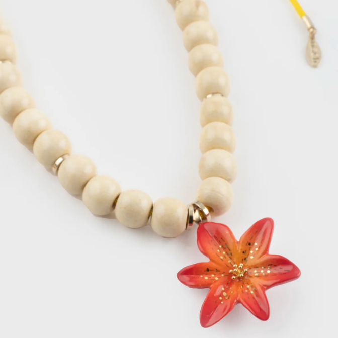 Red Lily Beaded Necklace