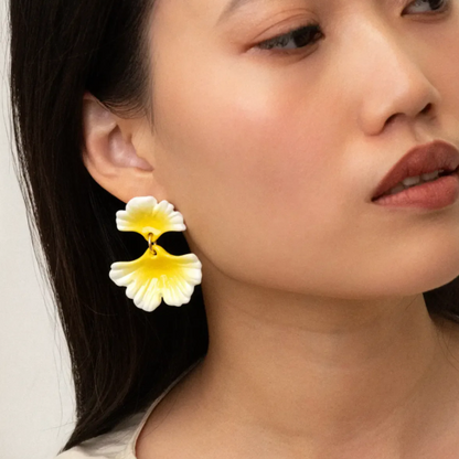 Yellow Ginkgo Leaves Stud Earrings