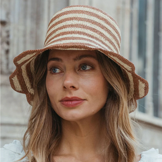 Striped Scallop Crochet Bucket Hat