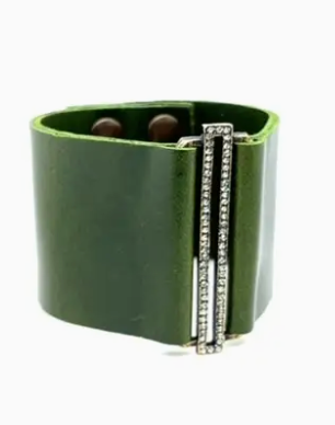 Skinny Rectangle Wide Leather Band Bracelet
