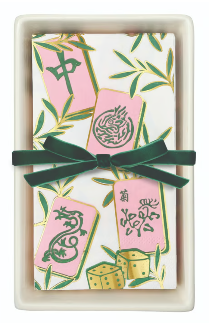 Ceramic Guest Napkin Tray + Napkins - Mahjong