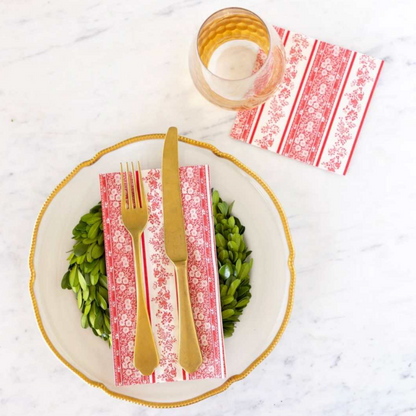 Red Burleigh Stripe Guest Napkin - Pack of 16