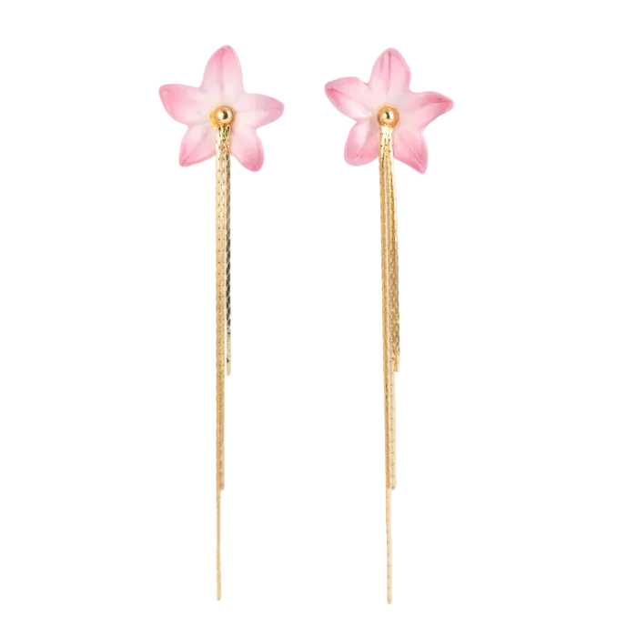 Pink Lily Fringe Earrings