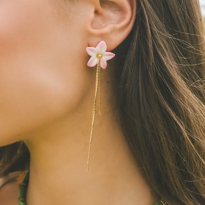 Pink Lily Fringe Earrings