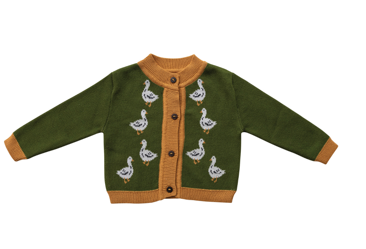Cotton Knit Baby Cardigan Sweater w/ Wood Buttons