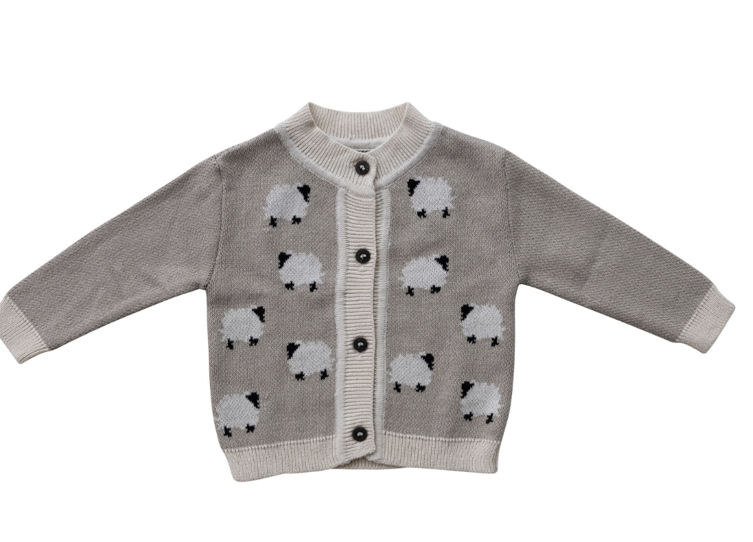 Cotton Knit Baby Cardigan Sweater w/ Wood Buttons