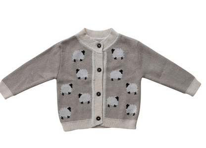 Cotton Knit Baby Cardigan Sweater w/ Wood Buttons