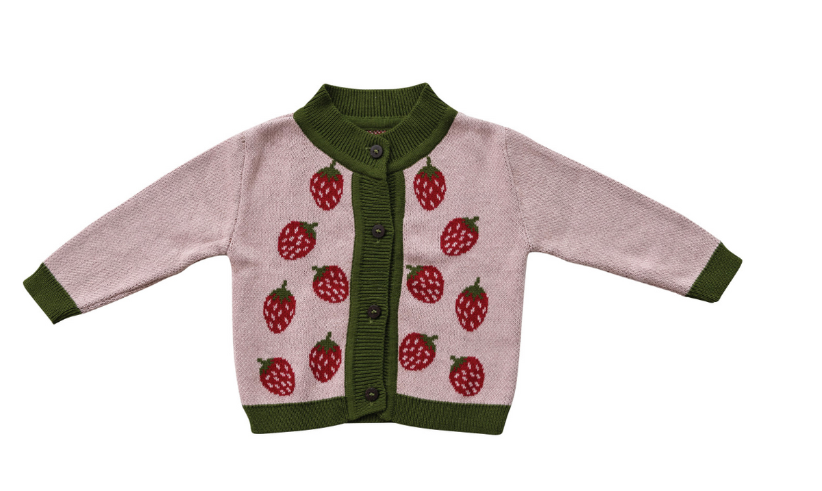 Cotton Knit Baby Cardigan Sweater w/ Wood Buttons