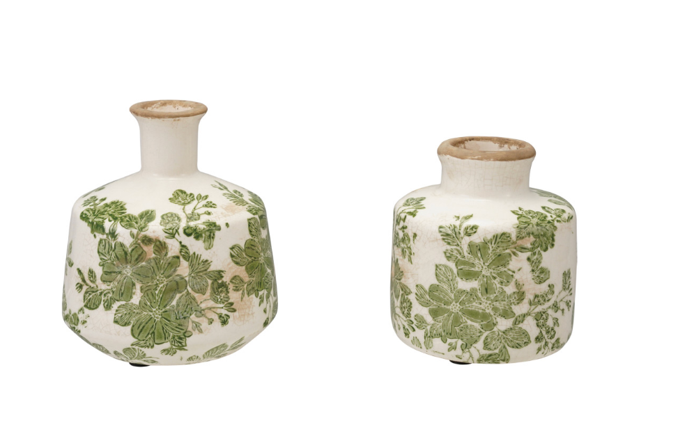 Stoneware Vase w/ Botanicals