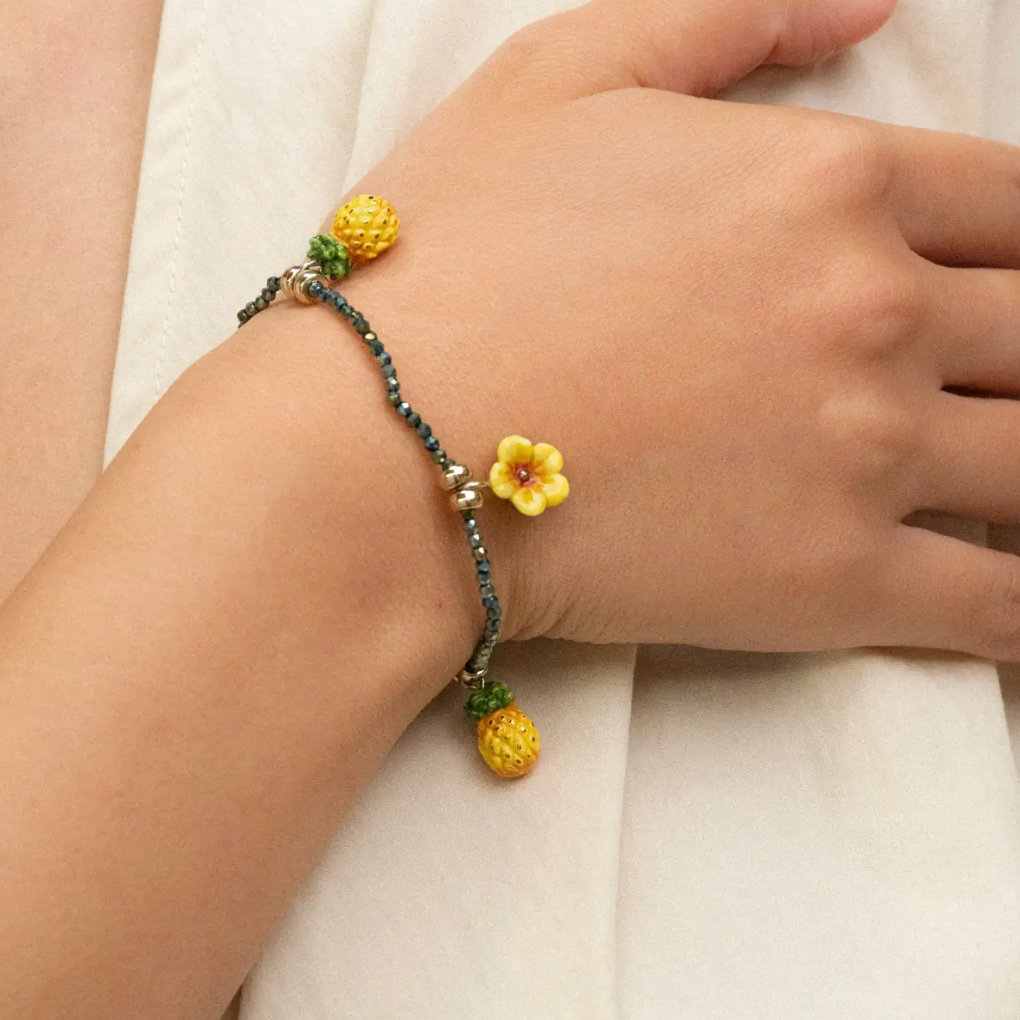 Hibiscus & Pineapple Hematite Bead Bracelet