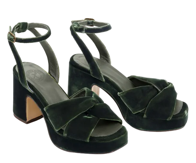 Hibiscus Platform Velvet Sandal - Verdigris