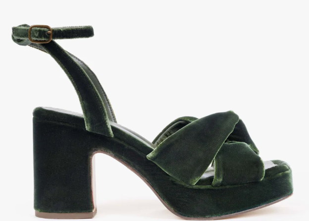 Hibiscus Platform Velvet Sandal - Verdigris