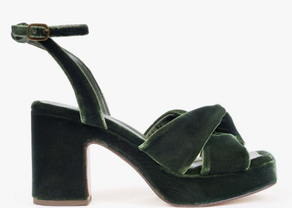 Hibiscus Platform Velvet Sandal - Verdigris