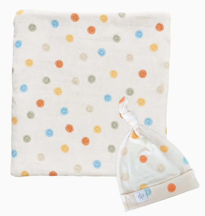 Bamboo Muslin Swaddle Blanket & Topknot Set