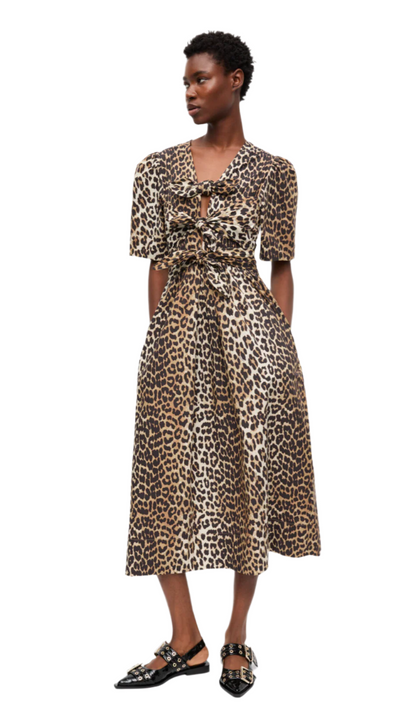 Printed Cotton Tie Strap Midi Dress
