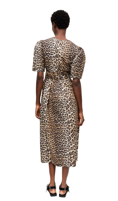 Printed Cotton Tie Strap Midi Dress