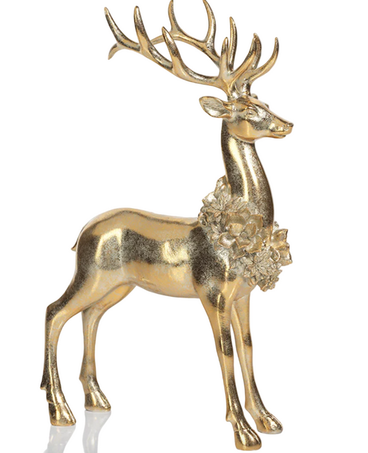 Golden Deer with Floral Wreath