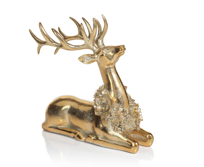 Golden Deer with Floral Wreath