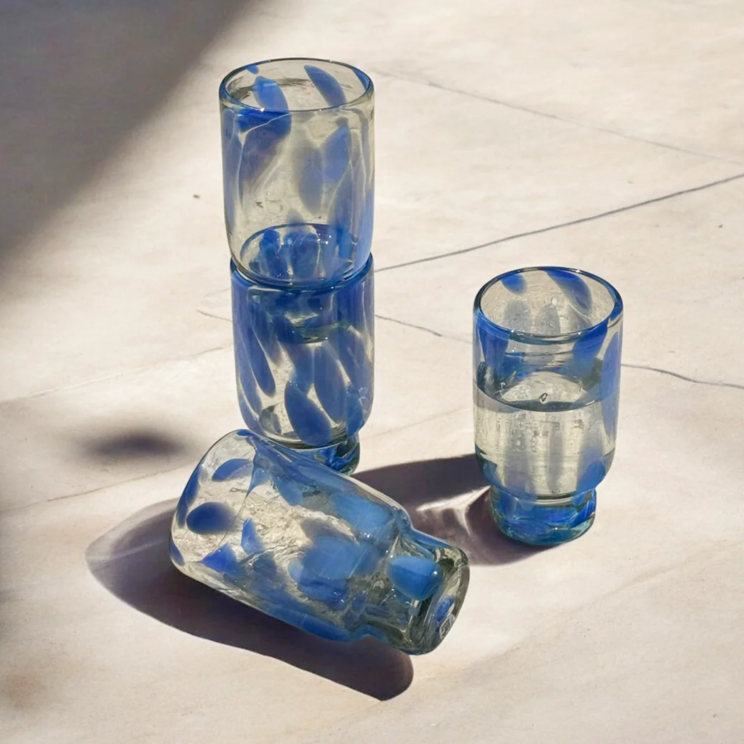 Frida Tall Stackable Glass - Blue & Clear