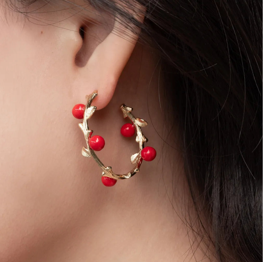 Red Berries Branch Earrings