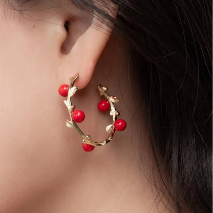 Red Berries Branch Earrings