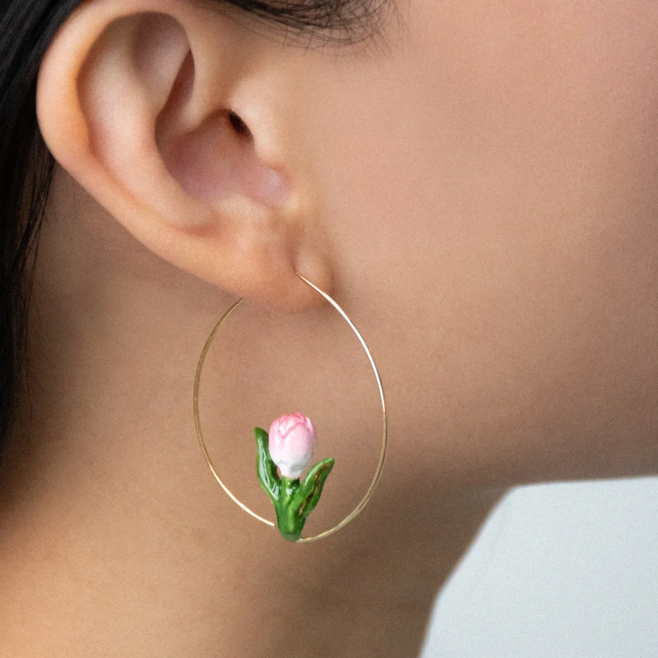 Pink Tulip Hoop Earrings