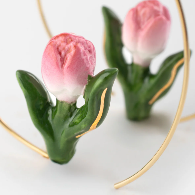 Pink Tulip Hoop Earrings
