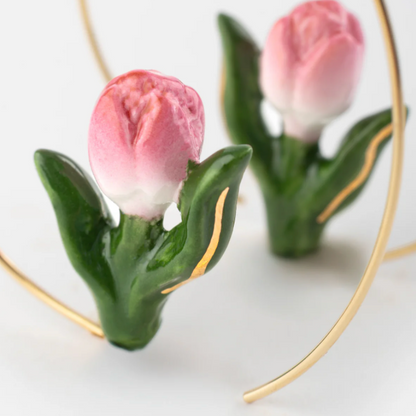 Pink Tulip Hoop Earrings