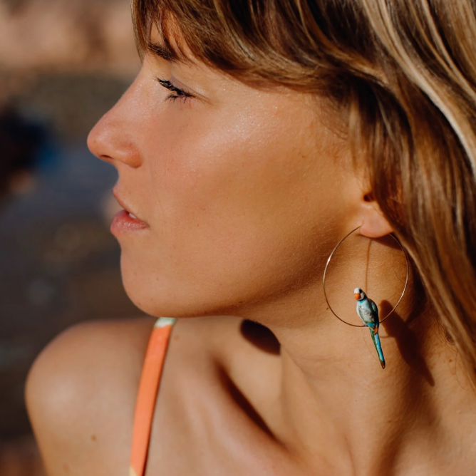 Blue & Green Parrot Hoop Earrings