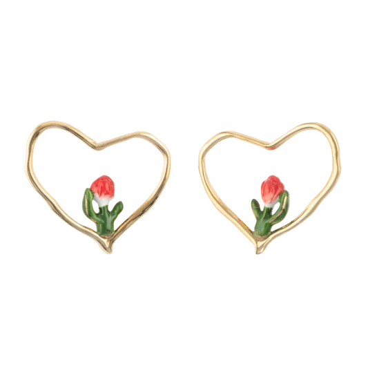 Red Tulip Heart Earrings