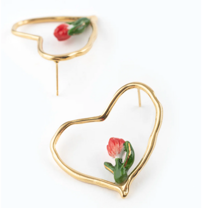 Red Tulip Heart Earrings