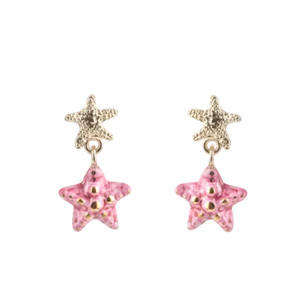 Starfish Pendant Earrings - Gold & Pink