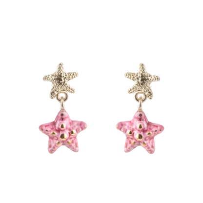 Starfish Pendant Earrings - Gold & Pink