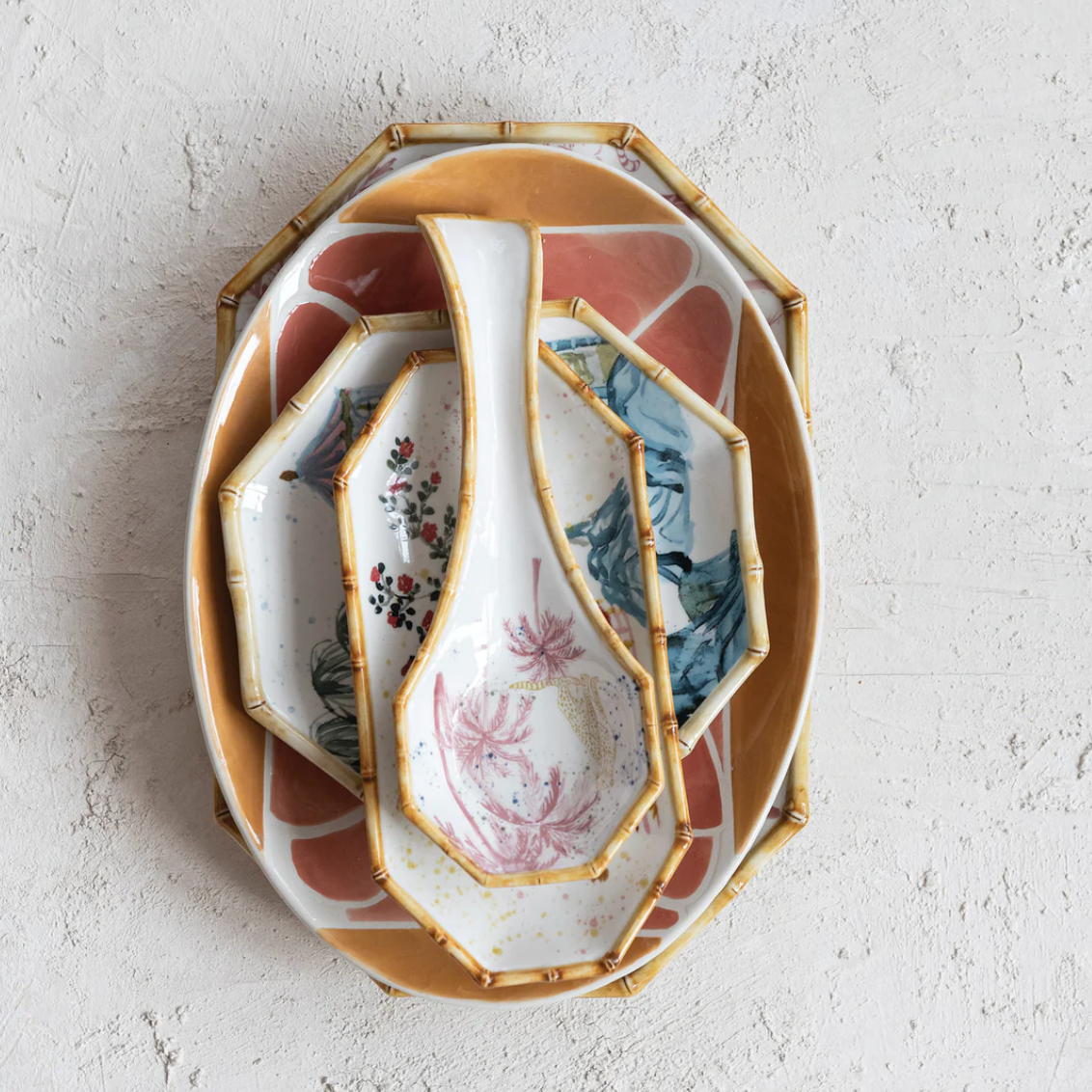 Hand-Painted Stoneware Spoon Rest w/ Palm Trees & Cheetah