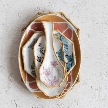 Hand-Painted Stoneware Spoon Rest w/ Palm Trees & Cheetah