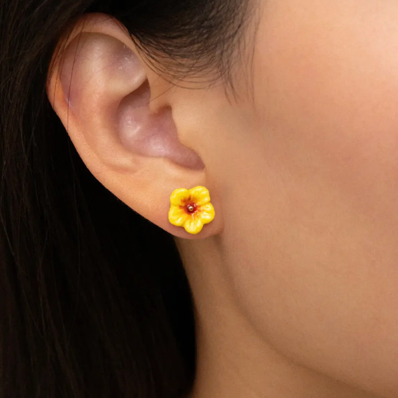 Yellow Hibiscus Mini Stud Earrings