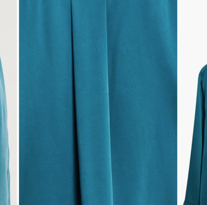 Washable Silk Piped Long Sleeve Pant Set - Piquant Teal/Lazing Navy