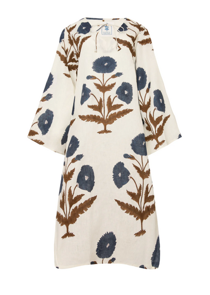 Doha Kaftan - Khaki | Navy Flower
