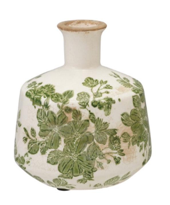Stoneware Vase w/ Botanicals