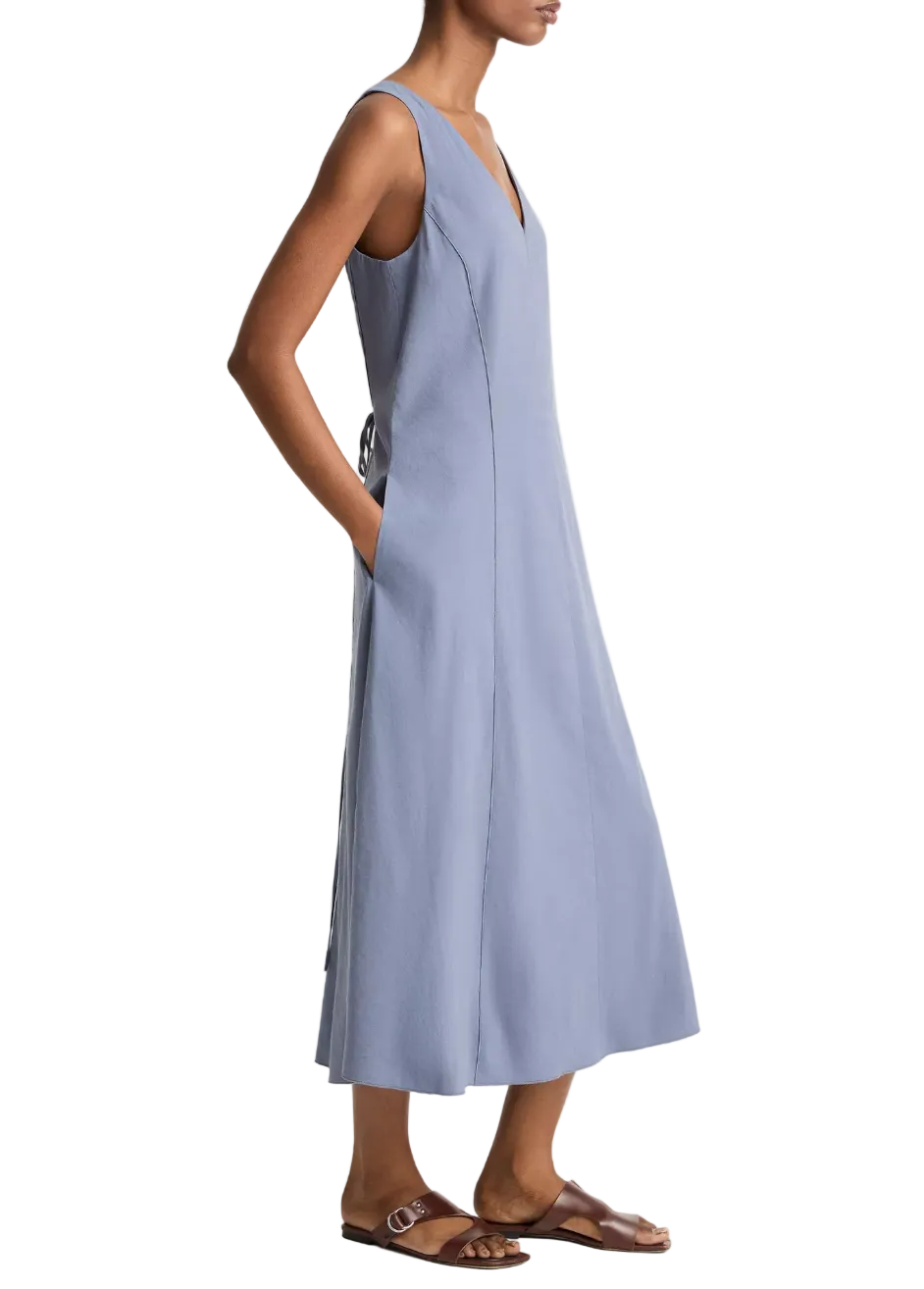 V Neck Linen Dress w/ Adjustable Waist