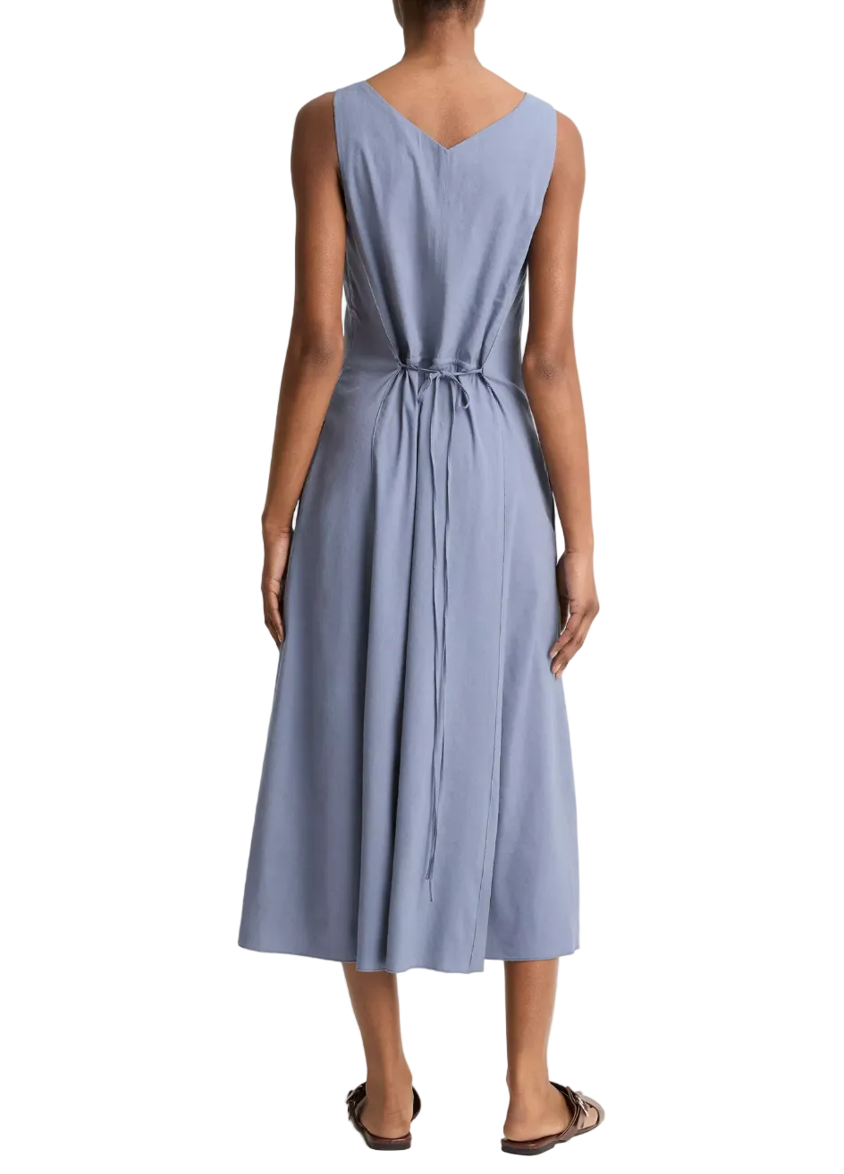 V Neck Linen Dress w/ Adjustable Waist