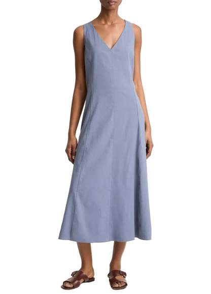 V Neck Linen Dress w/ Adjustable Waist