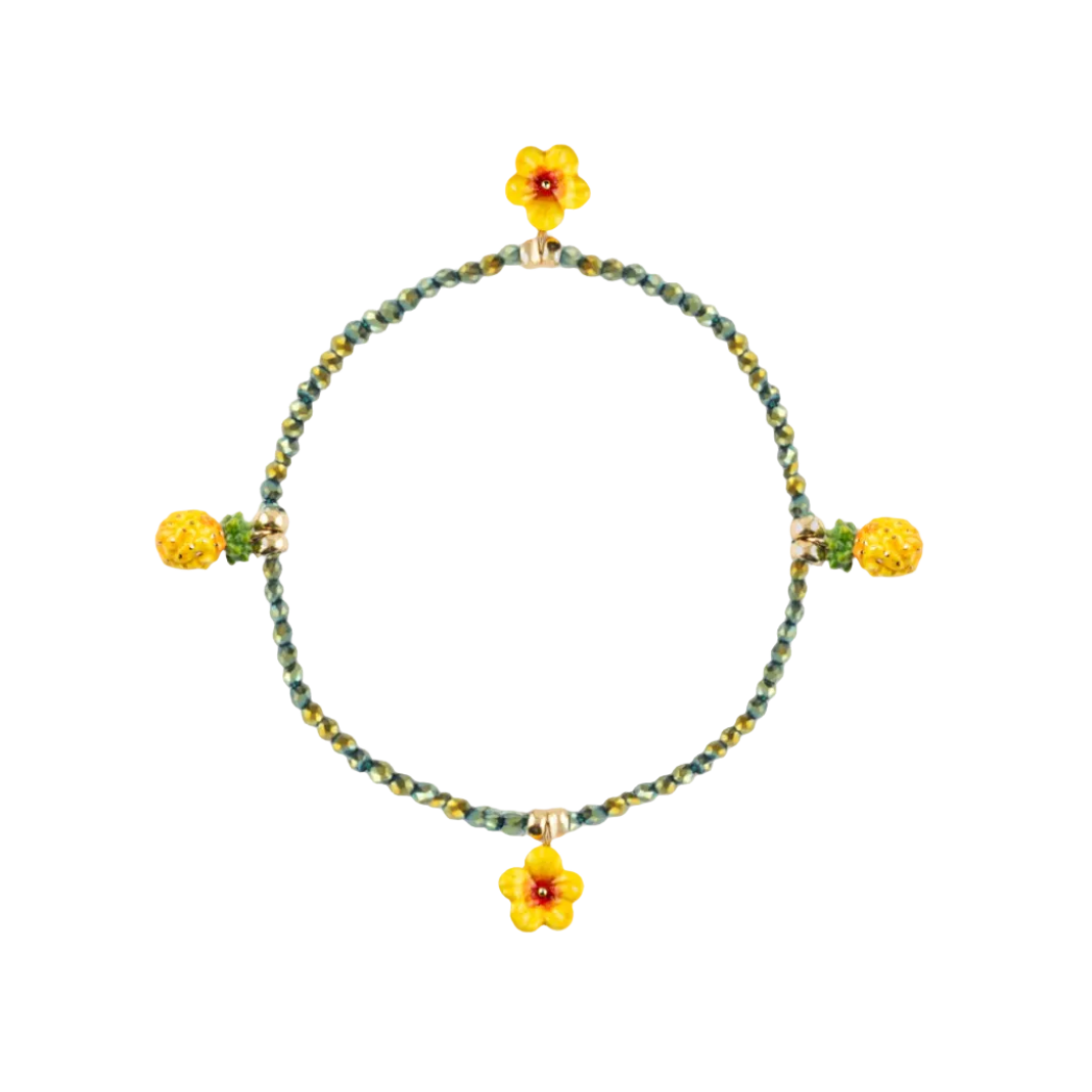 Hibiscus & Pineapple Hematite Bead Bracelet