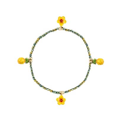 Hibiscus & Pineapple Hematite Bead Bracelet