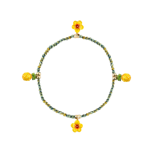 Hibiscus & Pineapple Hematite Bead Bracelet